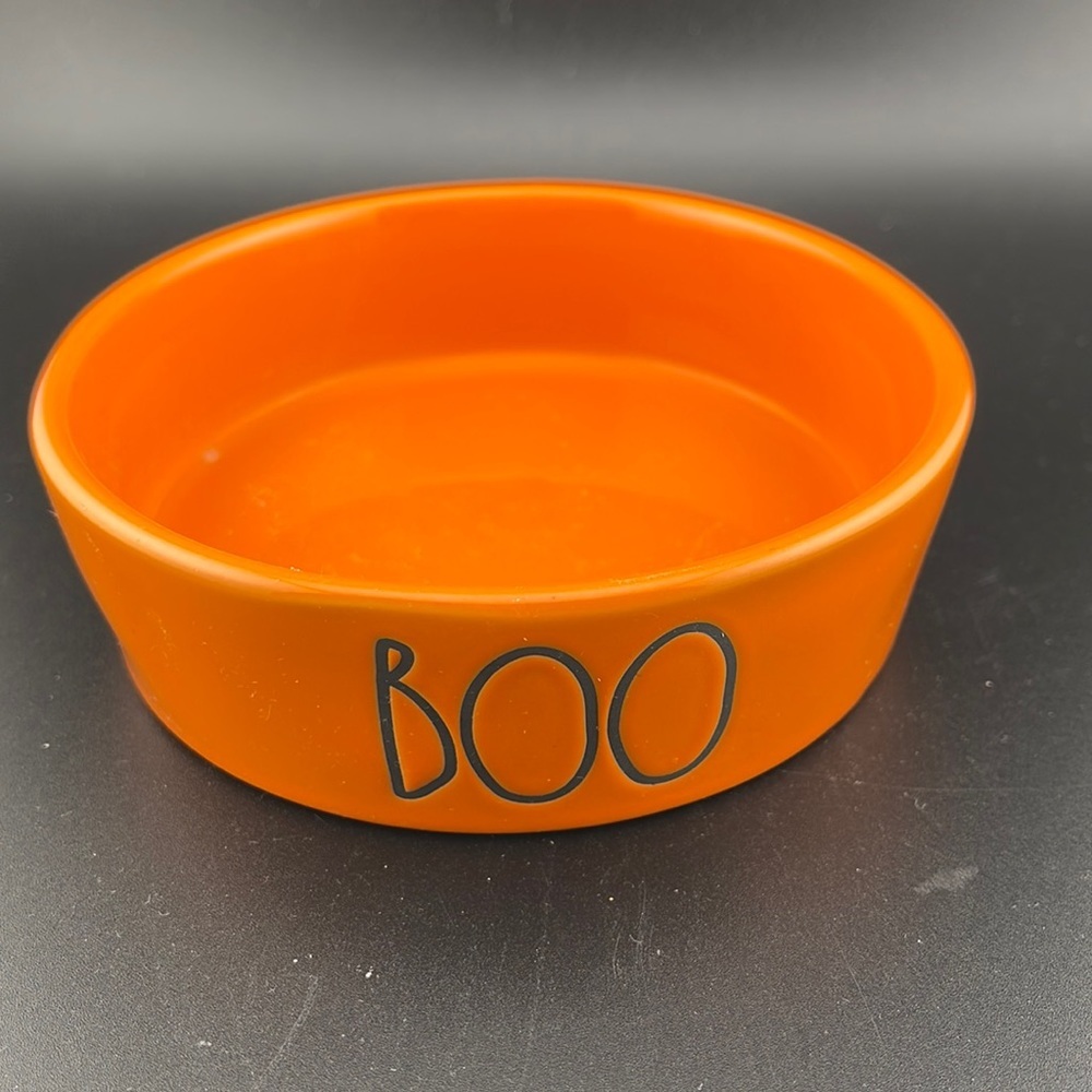 Rae Dunn Halloween Orange BOO Small Pet Food Dish Bowl